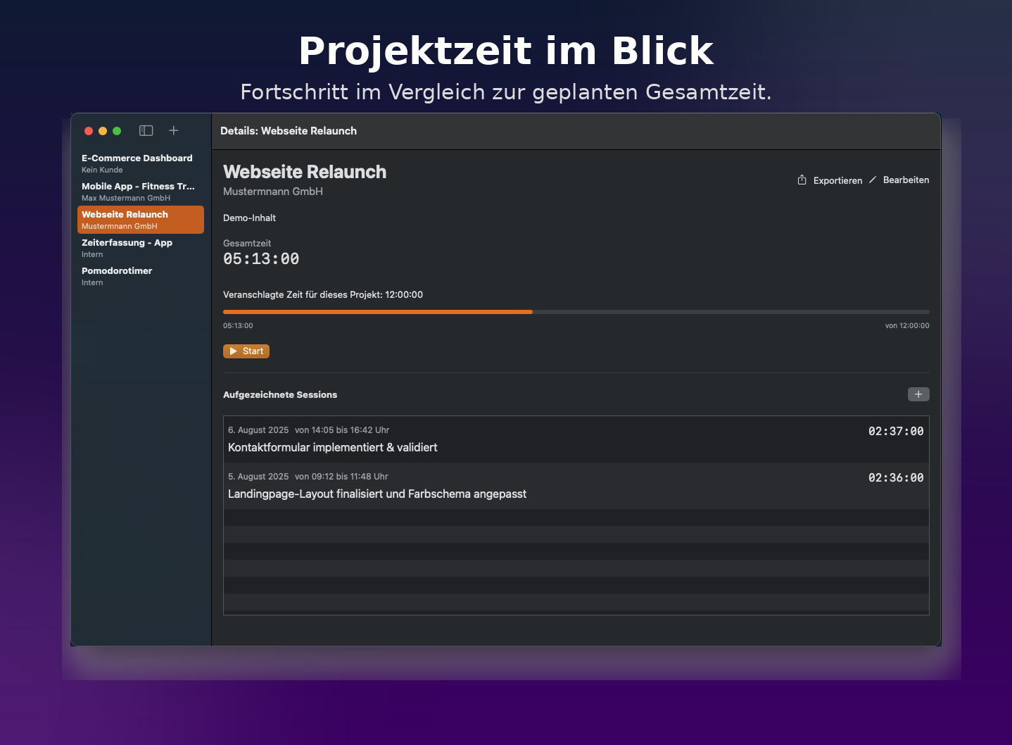 Festgelegte Projektzeiten